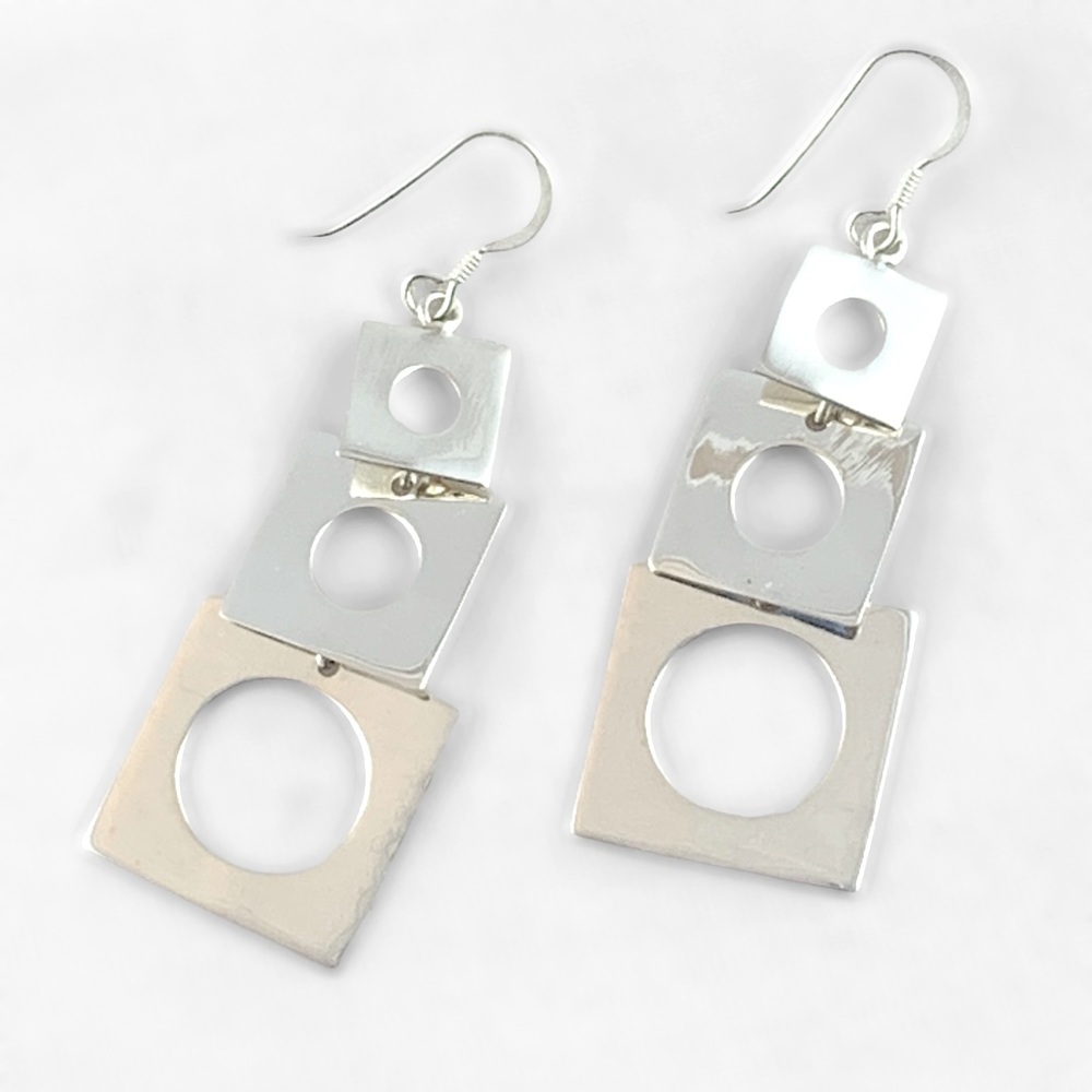 NEW Sterling Silver Tri-square Earrings